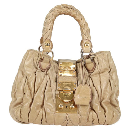 Miu Miu Coffer Convertible Satchel Leather, BEIGE, LEATHER, Handbag