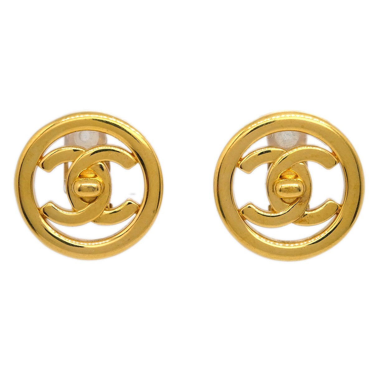 Chanel CC Round Earrings Metal, GOLD, GOLD_PLATED, Earrings