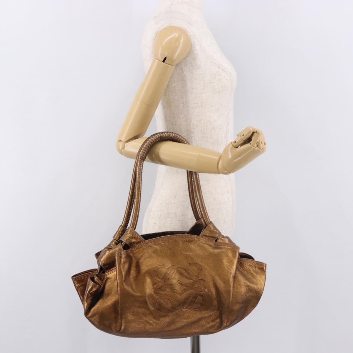 Loewe Anagram Logo Nappa Aire Hand Bag Leather, Gold, Leather, Handbag