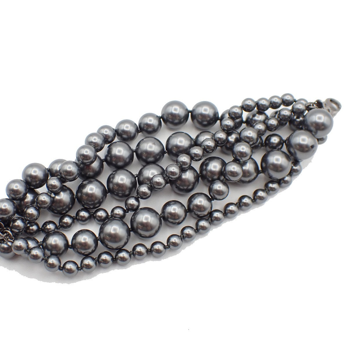 Chanel CC Charm Bracelet Faux Pearls and Metal, BLACK, SILVER_PLATED, Bracelet