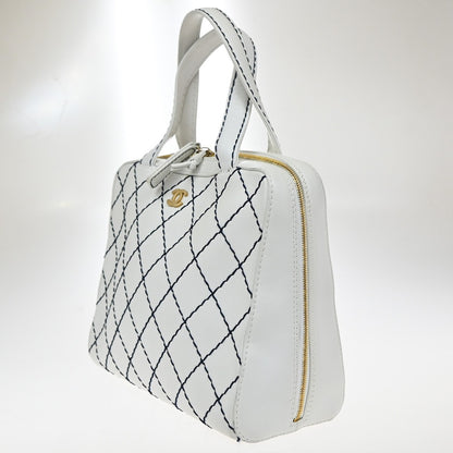 Chanel Surpique Zip Around Satchel Quilted Leather, WHITE, LEATHER, Tote bag