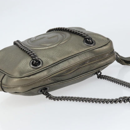 Gucci Soho Chain Zip Shoulder Bag Leather, GOLD, LEATHER, Shoulder bag