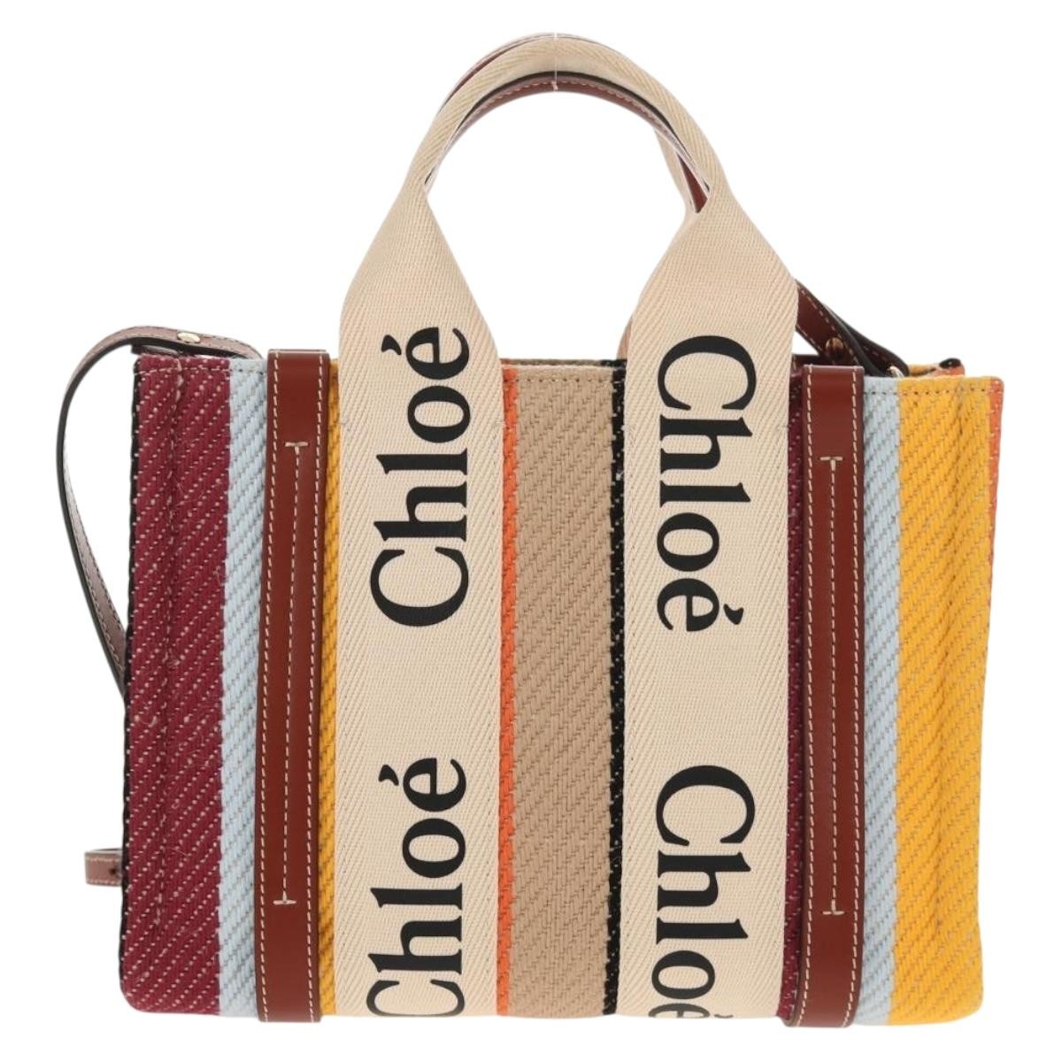 Chloe Woody Tote Canvas with Leather, MULTICOLOUR, CANVAS, Tote bag