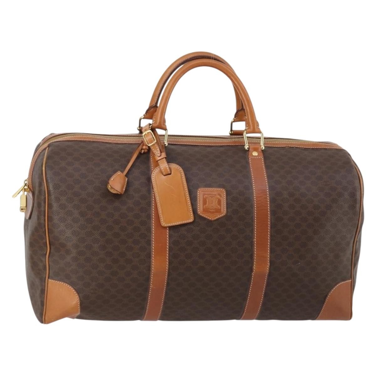 Celine Vintage Duffle Bag Macadam Coated Canvas, BROWN, CANVAS, Travel bag