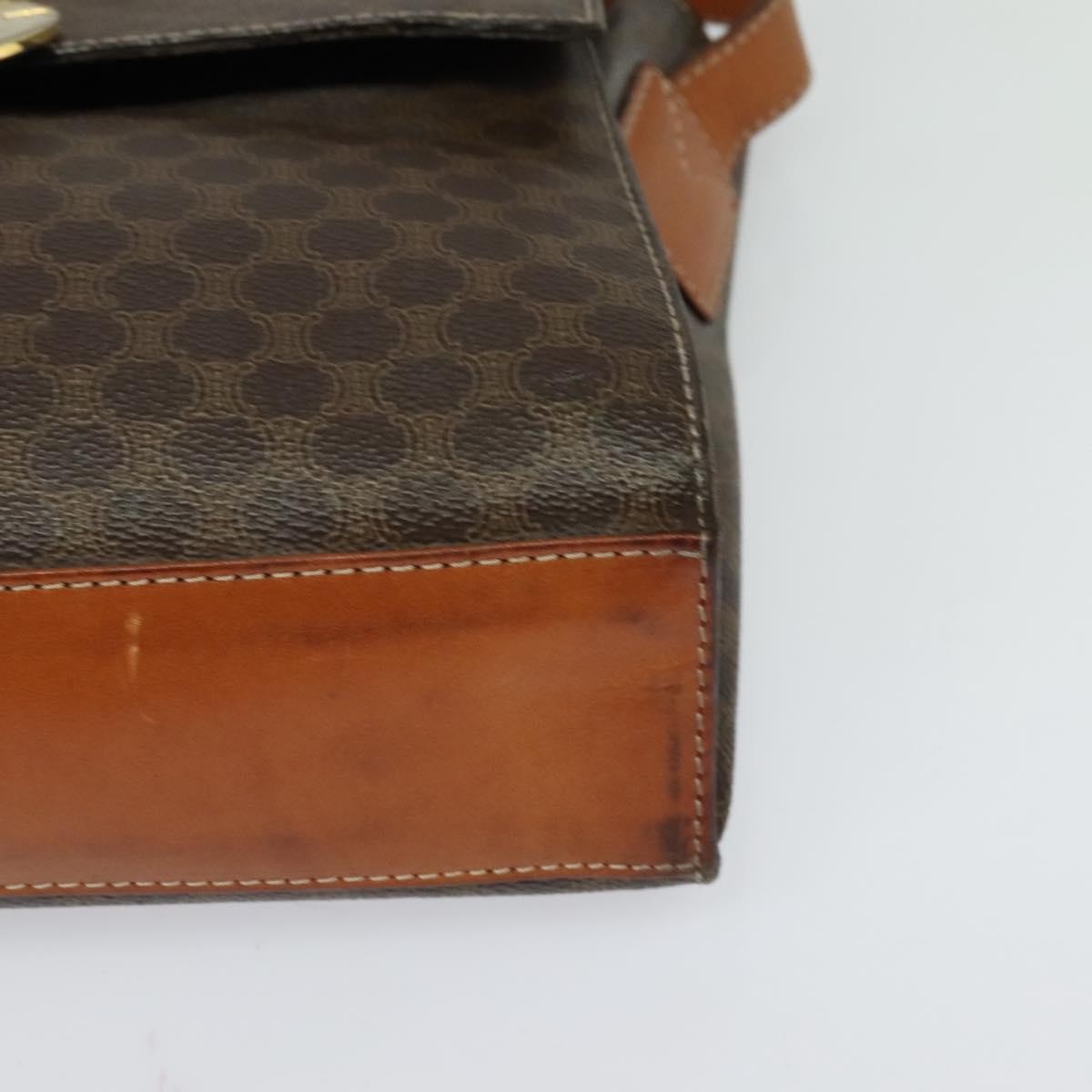 Celine Vintage Macadam Circle Logo Shoulder Bag Canvas and Leather, BROWN, CANVAS, Shoulder bag