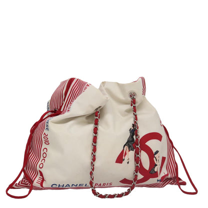 Chanel Paris-Venice Bon Bon Tote Printed Canvas, WHITE, NYLON, Tote bag
