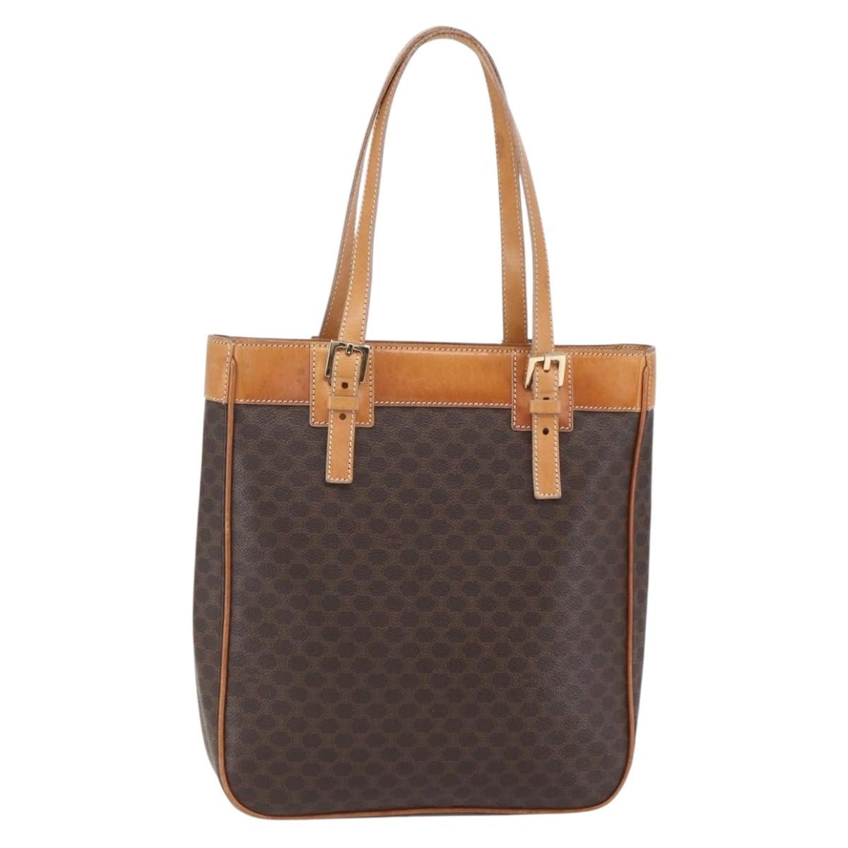 Celine Vintage Macadam Handbag Canvas and Leather, BROWN, CANVAS, Handbag