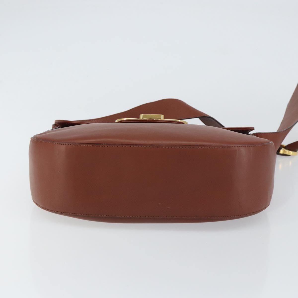 Salvatore Ferragamo Gancini Shoulder Bag Leather, BROWN, LEATHER, Shoulder bag
