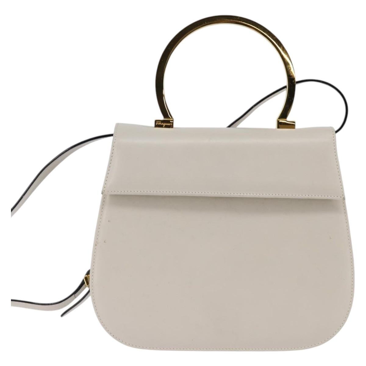Salvatore Ferragamo Gancini handbag Leather, WHITE, LEATHER, Handbag