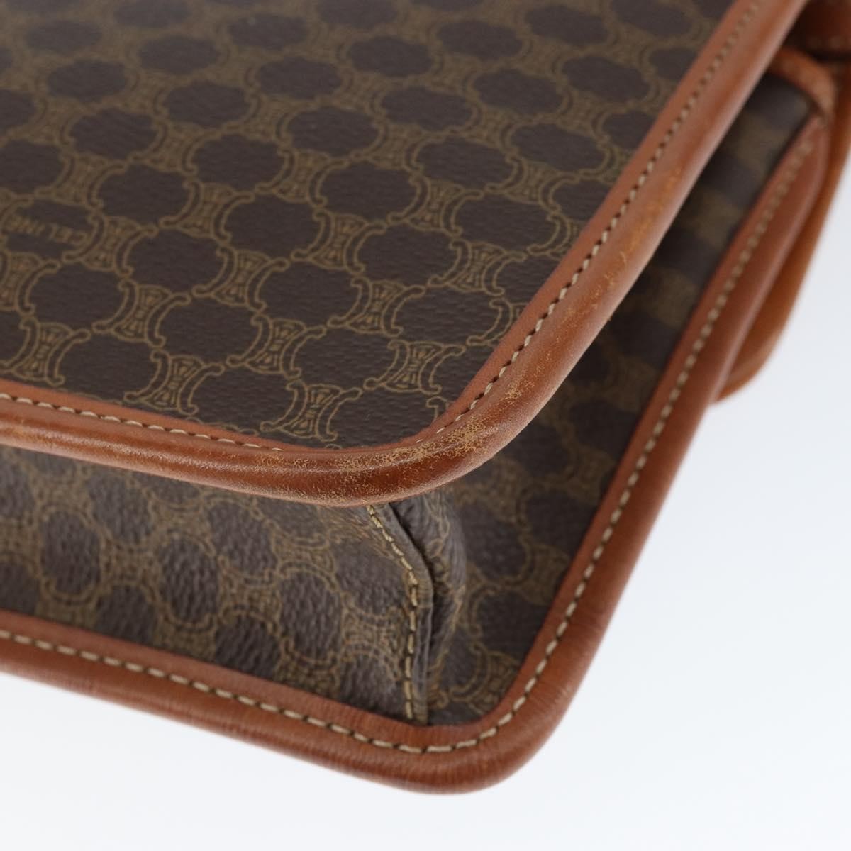 Celine Vintage Macadam Circle Logo Shoulder Bag Canvas and Leather, BROWN, CANVAS, Shoulder bag