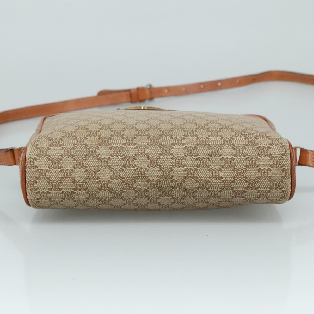 Celine Vintage Macadam Shoulder Bag Canvas and Leather, Beige, Canvas, Shoulder Bag