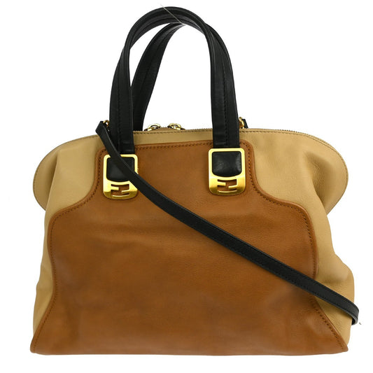 Fendi Chameleon Satchel Leather, BROWN, LEATHER, Handbag