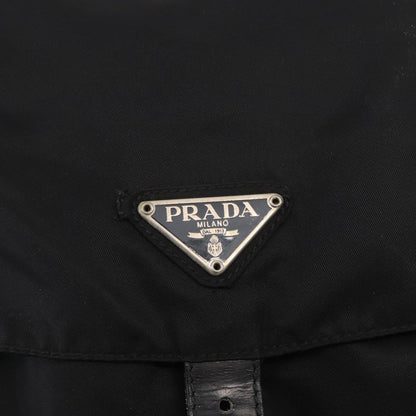 Prada Vela Double Front Pocket Backpack Tessuto with Saffiano Leather, BLACK, NYLON, Backpack