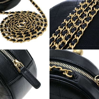Chanel Chic Pearls Round Clutch with Chain Quilted Lambskin, BLACK, LEATHER, Shoulder bag