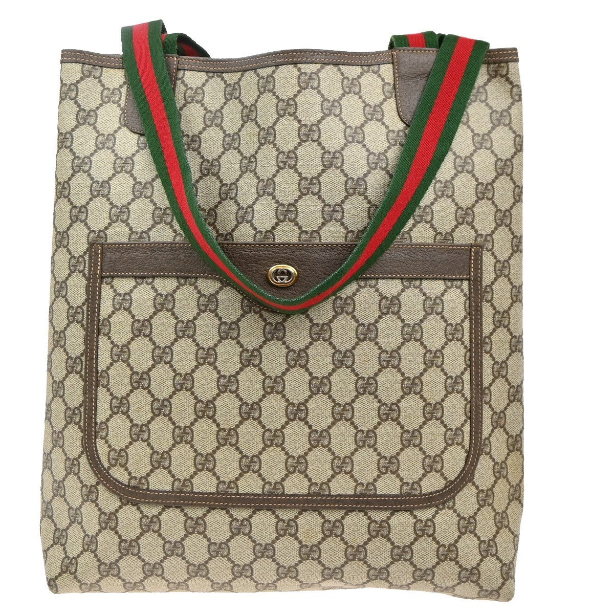 Gucci Vintage Web Strap Tote GG Coated Canvas, BEIGE, PVC, Tote bag