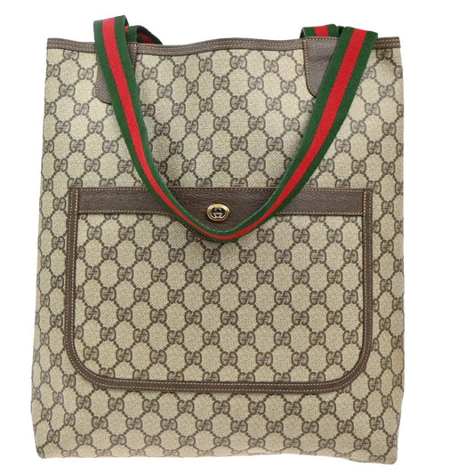 Gucci Vintage Web Strap Tote GG Coated Canvas, BEIGE, PVC, Tote bag