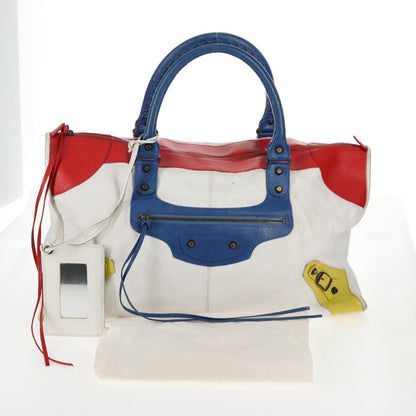 Balenciaga Work Classic Studs Bag Leather, WHITE, LEATHER, Handbag