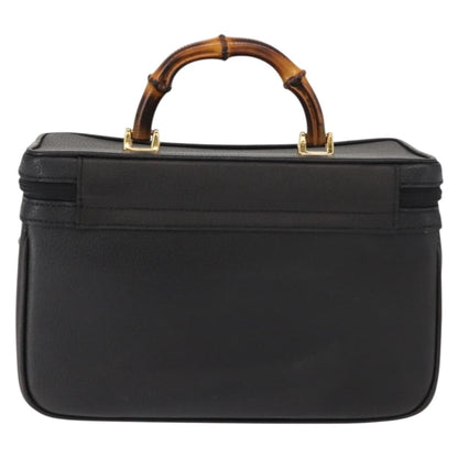 Gucci Vintage Bamboo Vanity Case Leather, NAVY, LEATHER, Handbag
