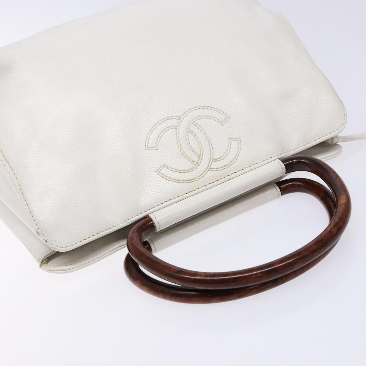 Chanel Vintage Wooden Ring Tote Leather, WHITE, LEATHER, Tote bag