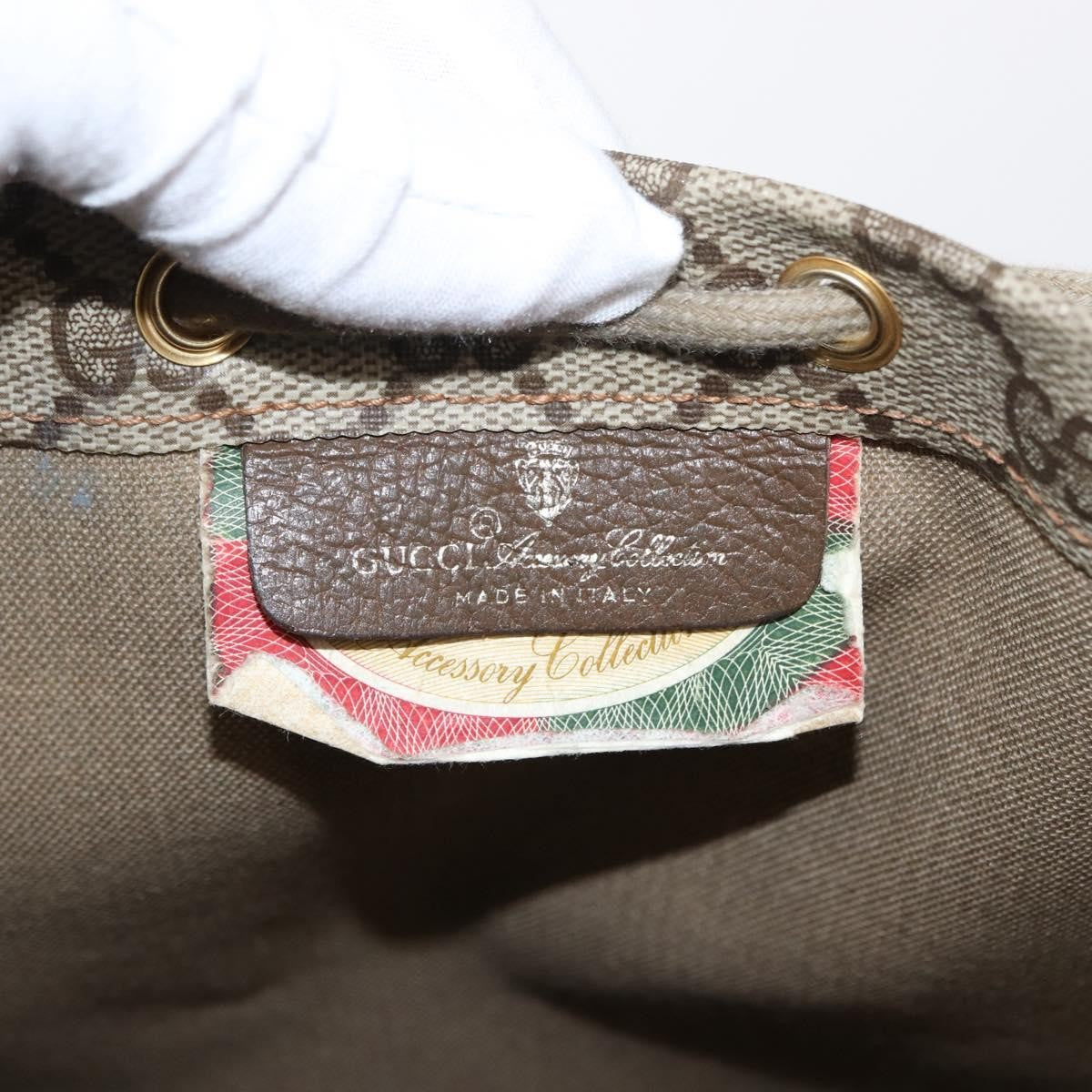 Gucci Drawstring Shoulder Bag GG Canvas with Leather, BEIGE, PVC, Shoulder bag