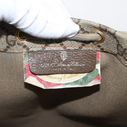 Gucci Drawstring Shoulder Bag GG Canvas with Leather, BEIGE, PVC, Shoulder bag