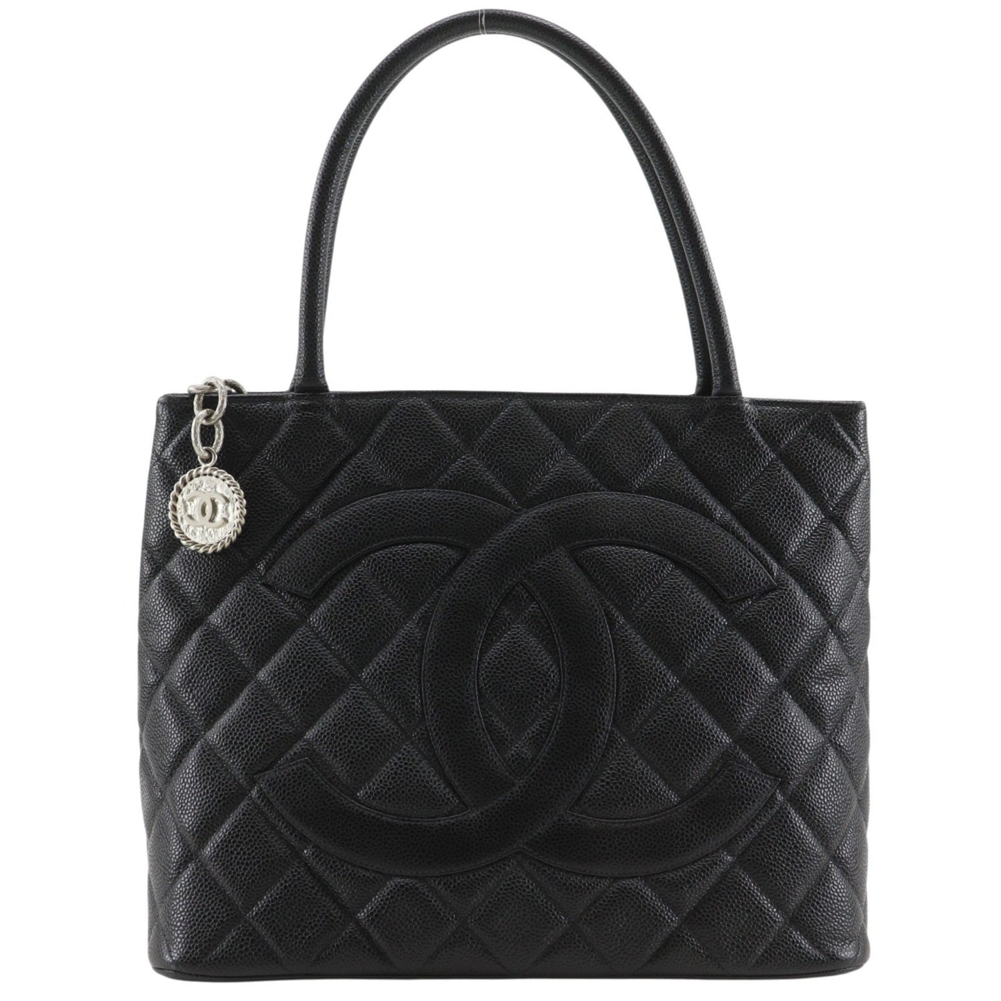 Chanel Medallion Tote Quilted Caviar, Black, Leather, Tote Bag