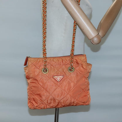 Prada Chain Shoulder Bag Quilted Tessuto, ORANGE, NYLON, Shoulder bag