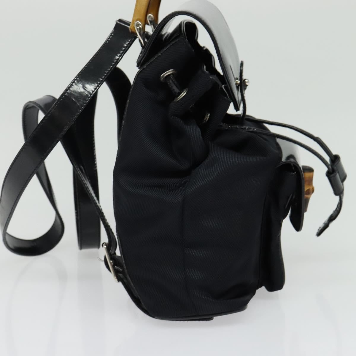 Gucci Vintage Bamboo Backpack Nylon and Patent Leather, BLACK, NYLON, Backpack