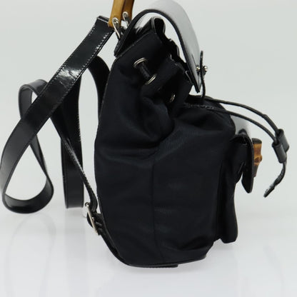 Gucci Vintage Bamboo Backpack Nylon and Patent Leather, BLACK, NYLON, Backpack