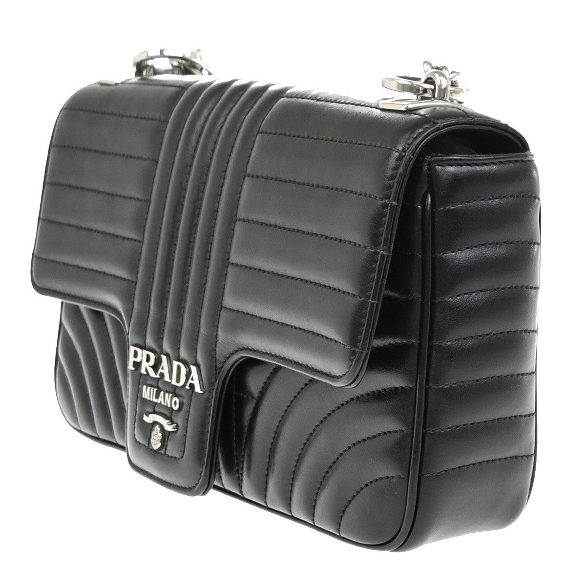Prada Chain Flap Shoulder Bag Diagramme Quilted Leather, BLACK, LEATHER, Shoulder bag