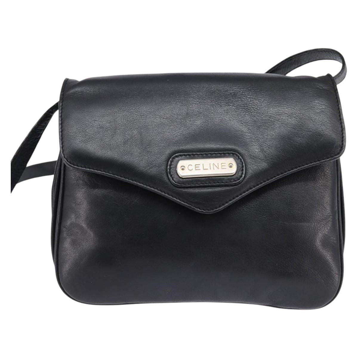 Celine Shoulder Bag Leather, BLACK, LEATHER, Shoulder bag