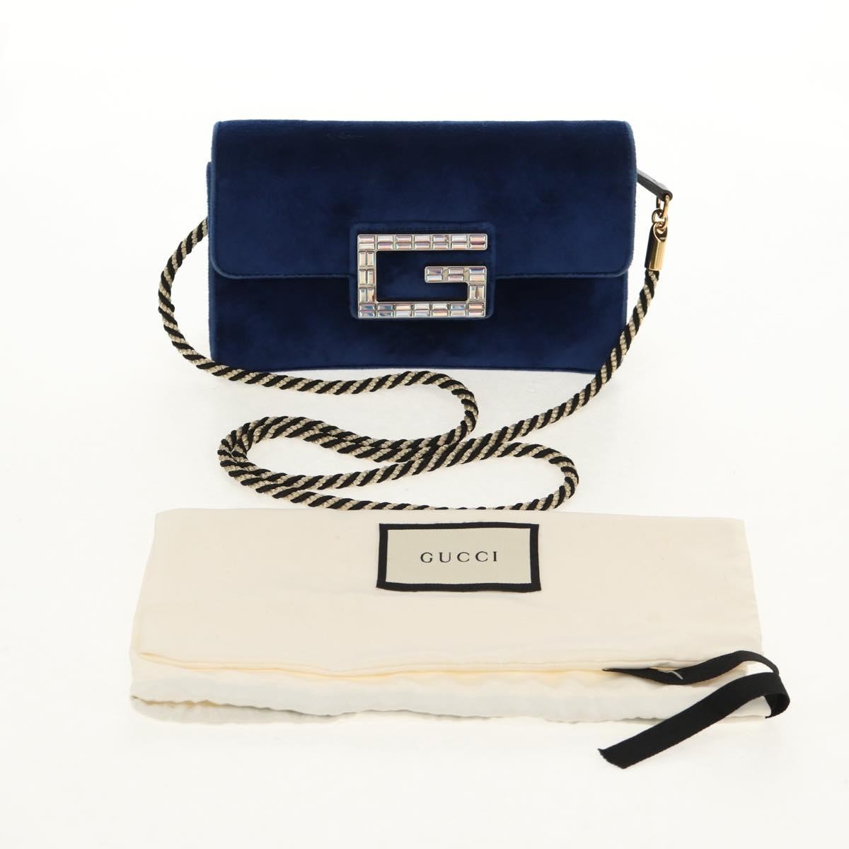 Gucci G Broadway Shoulder Bag Velvet with Crystals, BLUE, VELVET, Shoulder bag