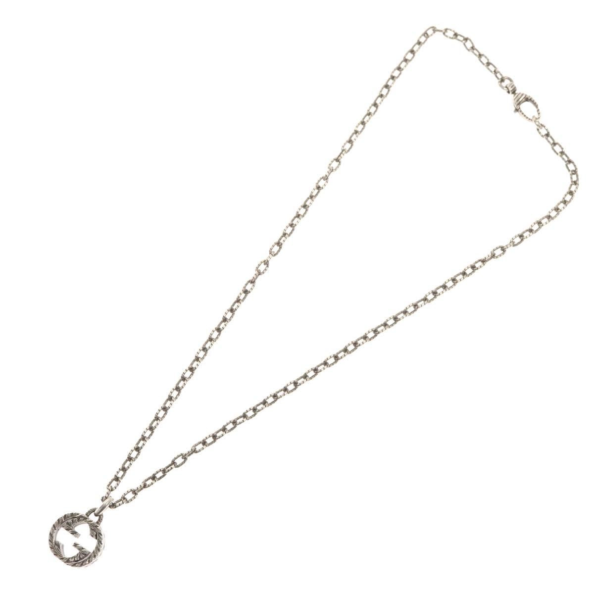 Gucci Engraved Interlocking G Chain Link Pendant Necklace Sterling Silver, SILVER, SILVER, Necklace
