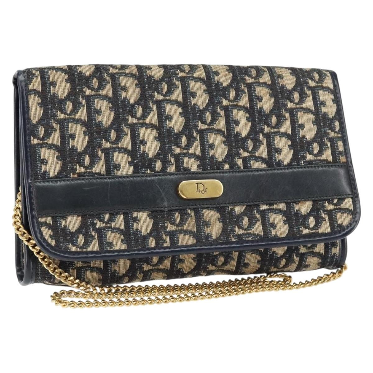 Christian Dior Vintage Trotter Shoulder Bag Canvas, NAVY, CANVAS, Shoulder bag