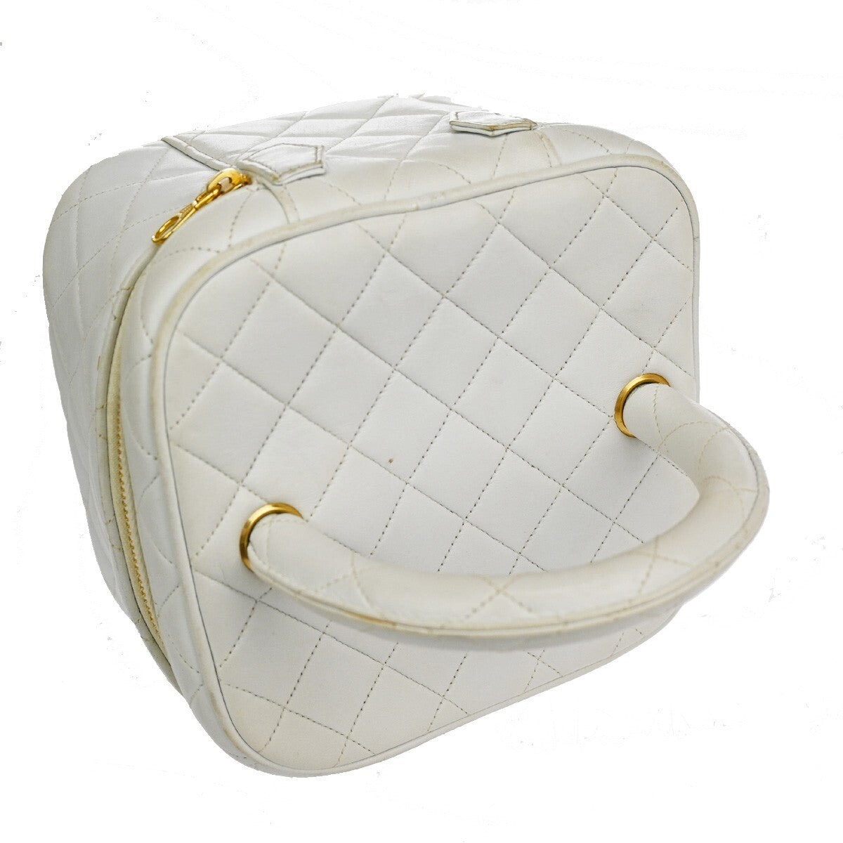 Chanel Classic Vanity Case Quilted Caviar, WHITE, LEATHER, Toiletry Case