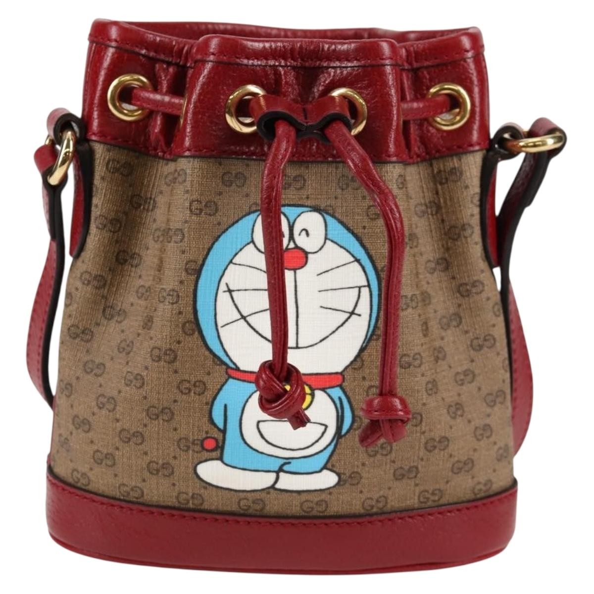 Gucci Doraemon Bucket Bag Printed Mini GG Coated Canvas, BEIGE, PVC, Handbag