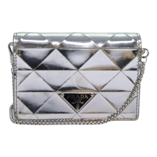 Prada Chain Wallet Embellished Leather, Silver, Leather, Wallet