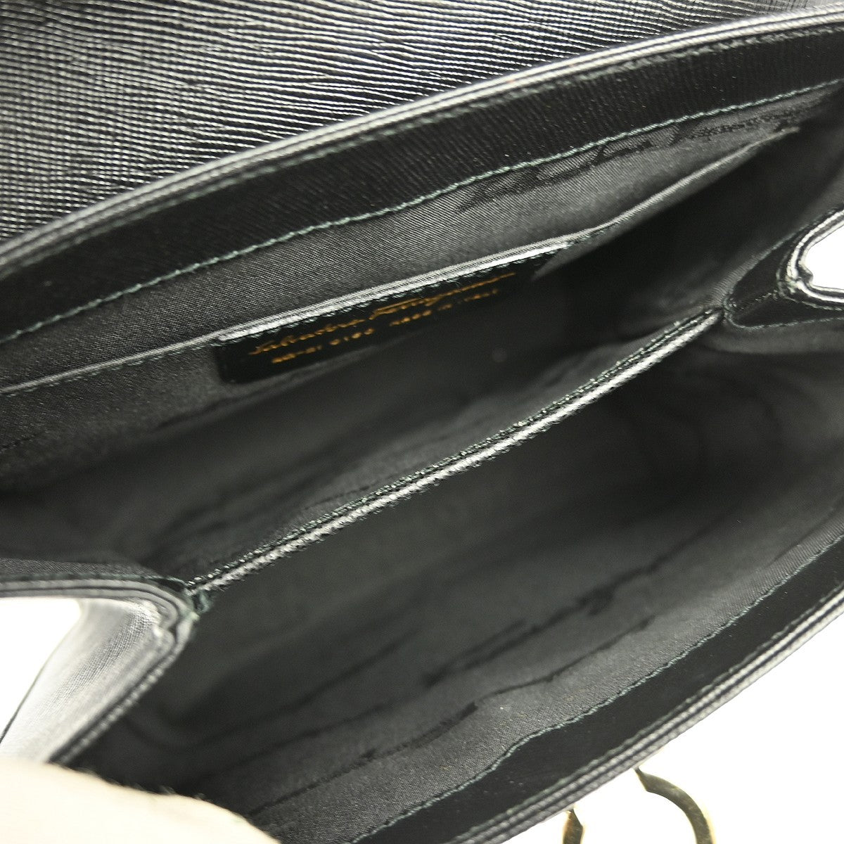 Salvatore Ferragamo Gancini handbag Leather, BLACK, LEATHER, Handbag