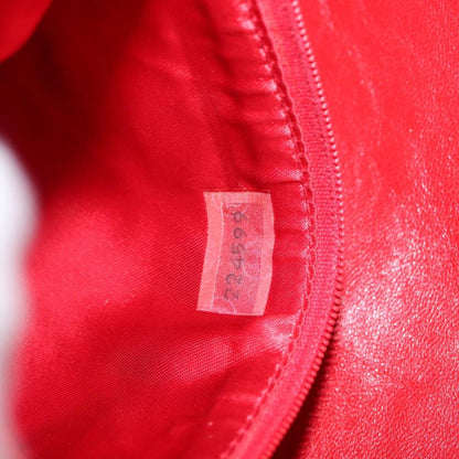 Chanel Camellia Rounded Clutch Satin and Leather, RED, LEATHER, Shoulder bag