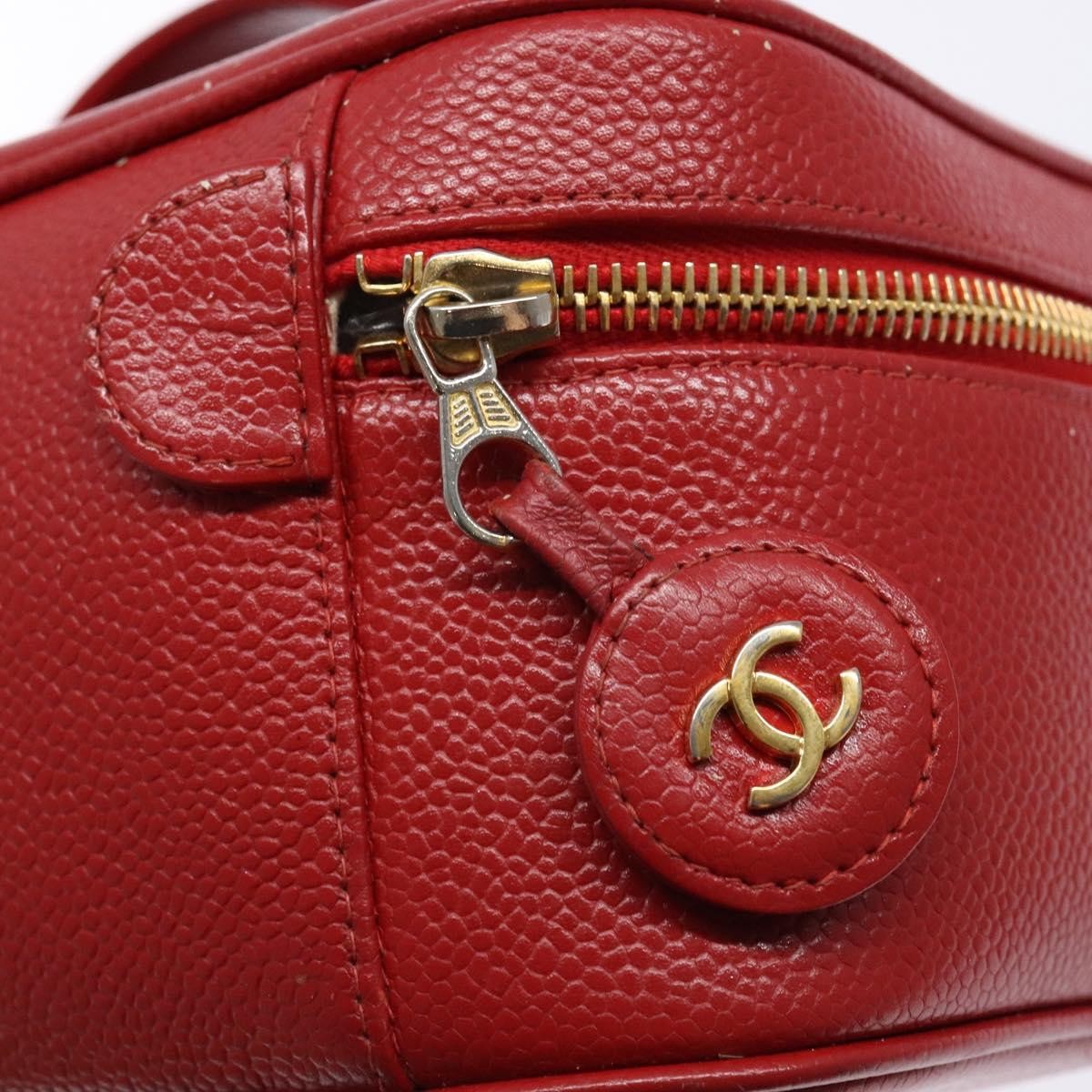 Chanel Vintage Timeless Zip Around Vanity Case Caviar, RED, CALFSKIN, Handbag