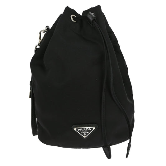 Prada Drawstring Wristlet Bucket Bag Tessuto, BLACK, NYLON, Clutche & pouche