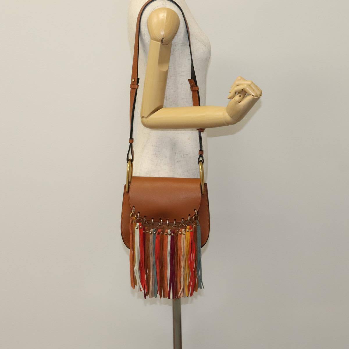 Chloe Multicolor Fringe Hudson Bag Leather, BROWN, LEATHER, Crossbody bag