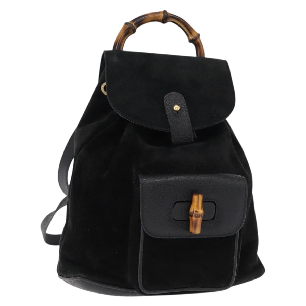 Gucci Vintage Bamboo Backpack Suede, BLACK, SUEDE, Backpack