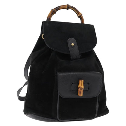 Gucci Vintage Bamboo Backpack Suede, BLACK, SUEDE, Backpack