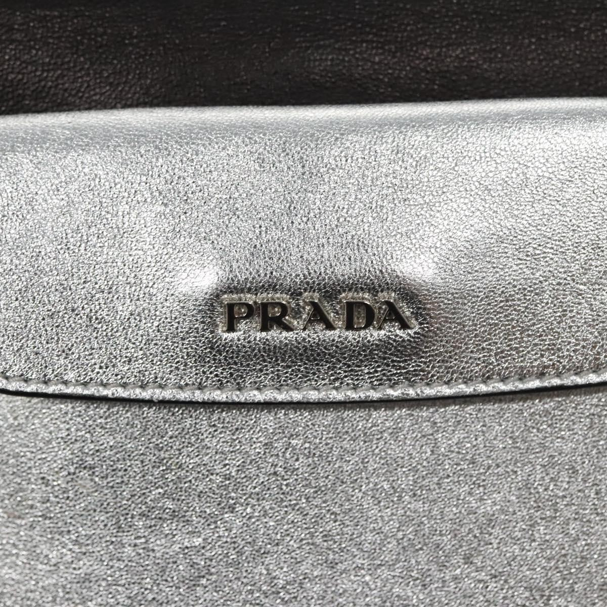 Prada Double Turn Lock Shoulder Bag Leather, SILVER, LEATHER, Shoulder bag