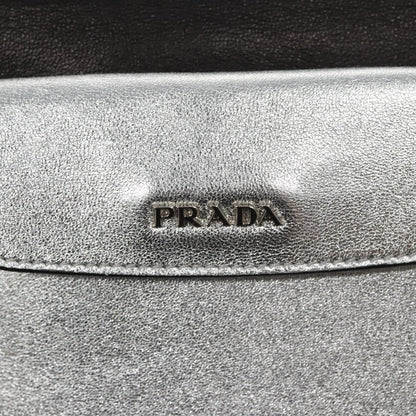 Prada Double Turn Lock Shoulder Bag Leather, SILVER, LEATHER, Shoulder bag