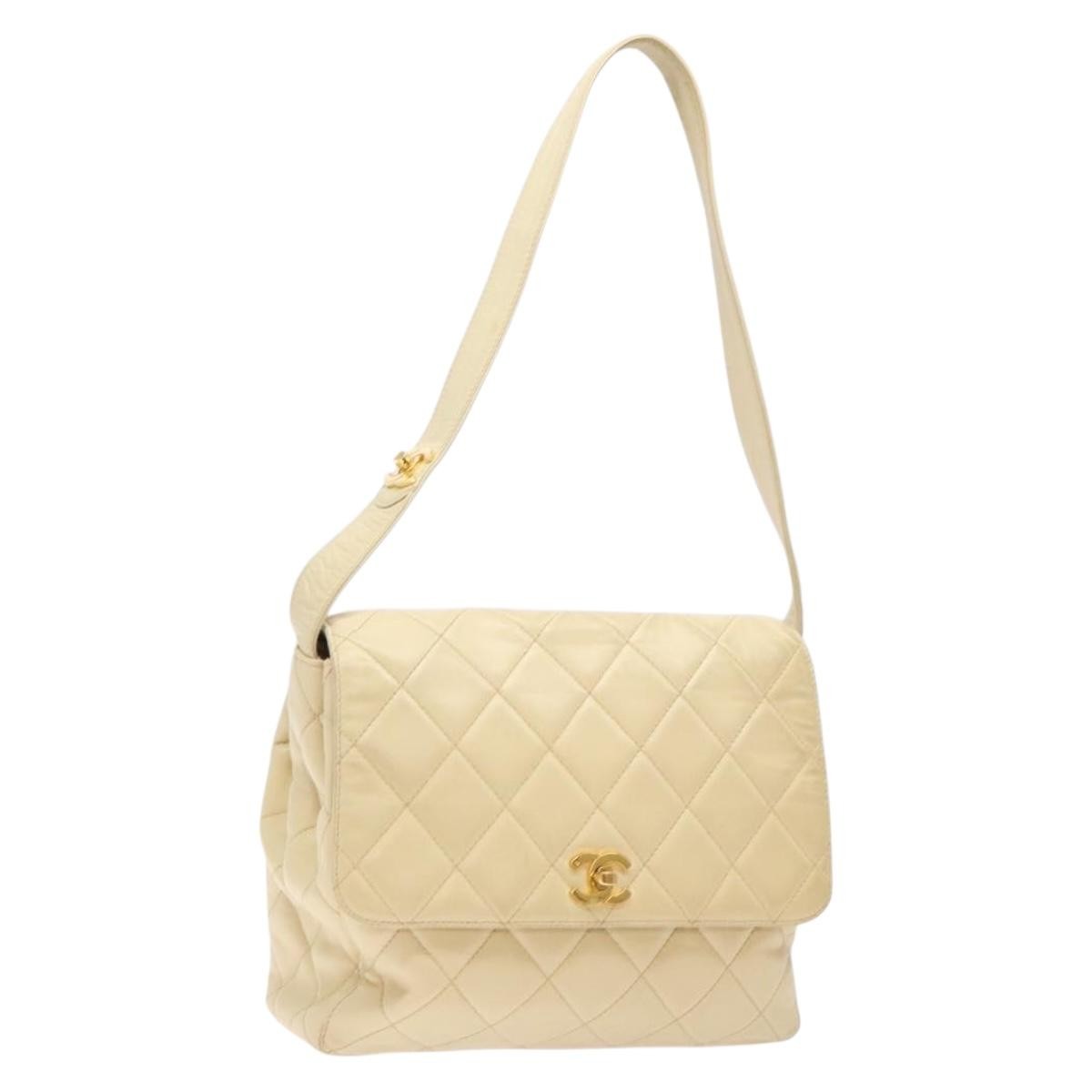 Chanel Vintage CC Flap Crossbody Bag Quilted Lambskin, BEIGE, LEATHER, Shoulder bag