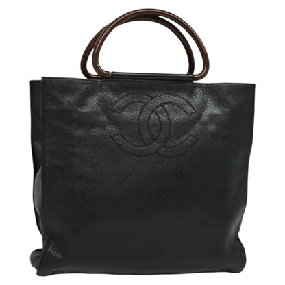 Chanel Vintage Wooden Ring Tote Caviar, BLACK, LEATHER, Tote bag