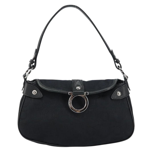 Salvatore Ferragamo Gancini Shoulder Bag Canvas, BLACK, CANVAS, Shoulder bag