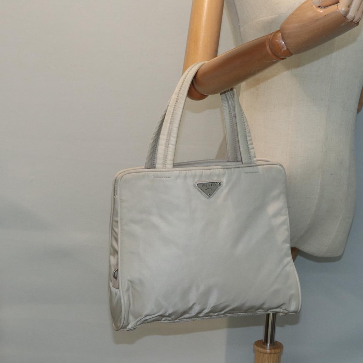 Prada Zip Around Tote Tessuto, BEIGE, NYLON, Tote bag